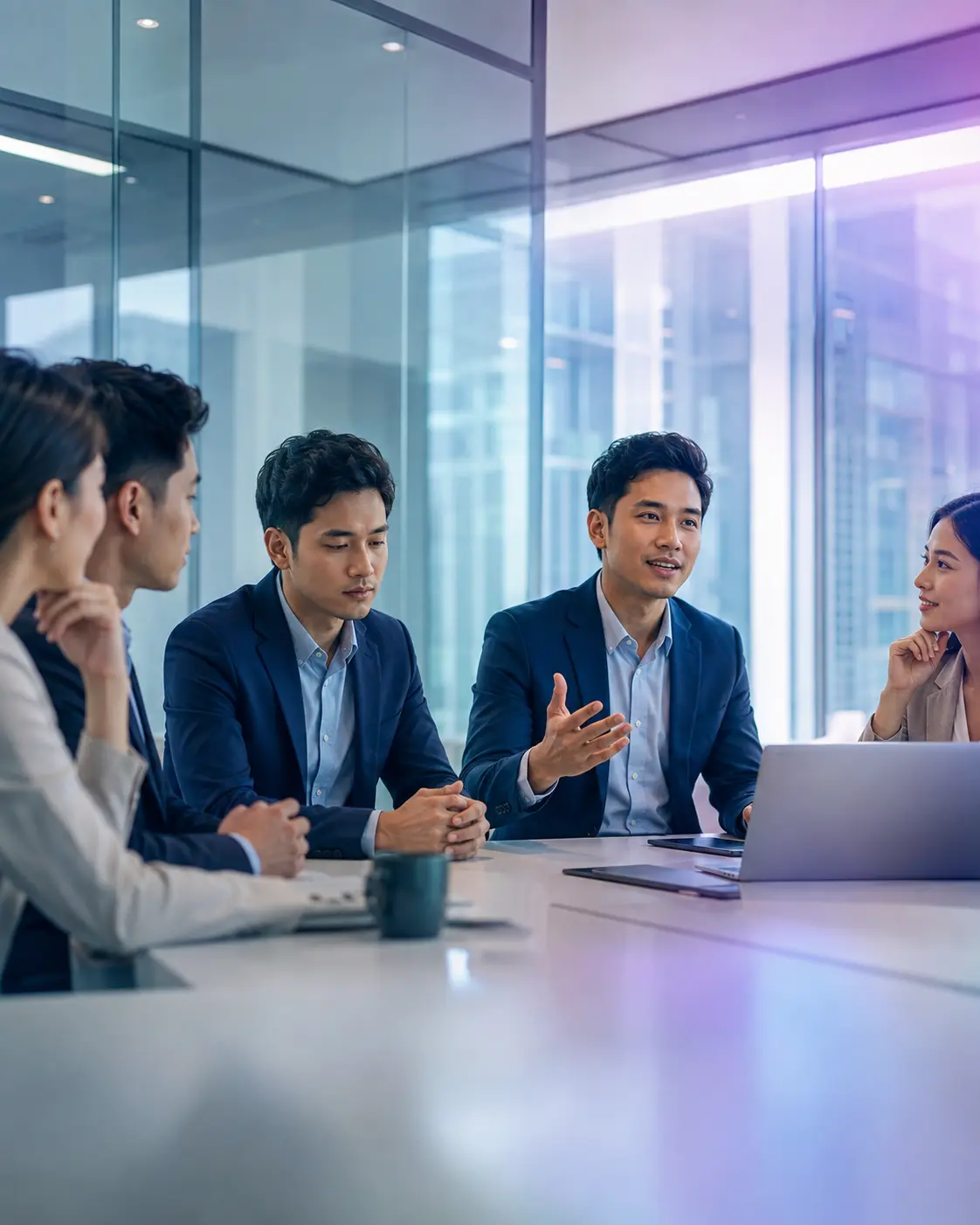 Malaysian professional communicating confidently in a workplace discussion